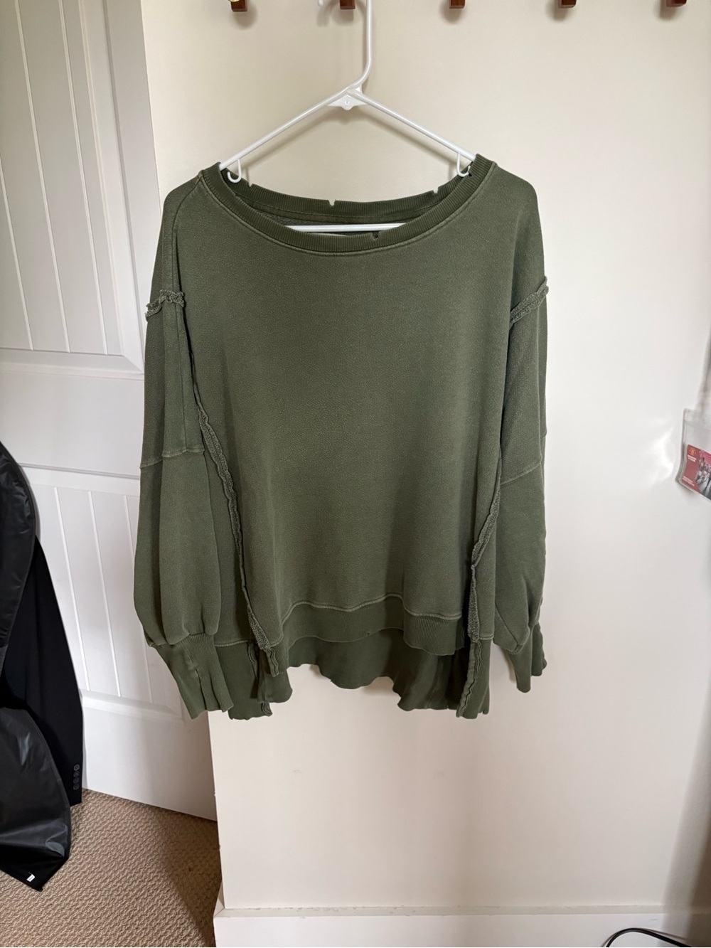 Free People Olive Green Distressed Oversized Sweatshirt